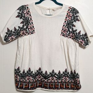 Zara Embroidered Linen Blend Babydoll Top